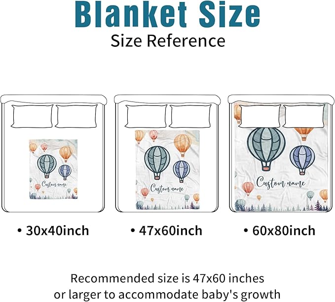 Personalized Baby Crib Bedding Set, Custom Name Hot Air Balloon Theme Nursery Bedding Set 3 Pcs, Baby Blanket Fitted Crib Sheet Changing Pad Cover, Personalized Nursery Decor Gift for Newborns Boys