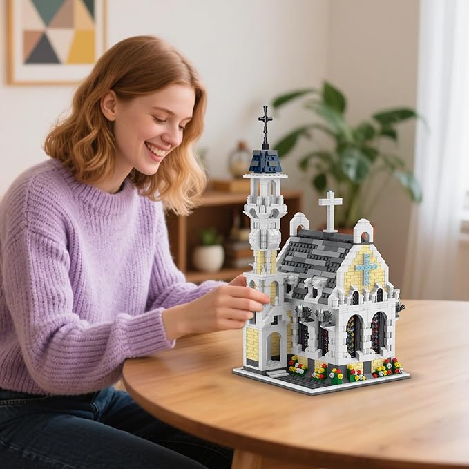 Medieval Gothic Cathedral Building Set – MOC Architecture Castle Model with Stained Glass Windows & Interior Details- Compatible with Lego Building House for Collectors (1553 pcs)