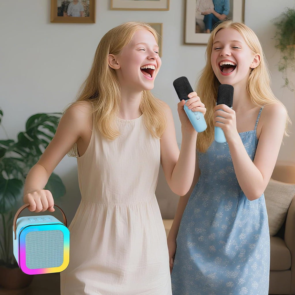 Mini Karaoke Machine with 2 Wireless Microphones for Kids, Portable Karaoke Machine for Kids, Kids Karaoke Machine Toys for Girls Boys Gifts for Home Parties Birthday (Blue)
