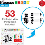 PicassoTiles 101pc Magnetic Puzzle Cube Set Black and White 1 Inch Construction Blocks STEM Educational Toy for Kids Age 3 Plus Sensory Learning Kit with Idea Book for Building and Creativity PMC101