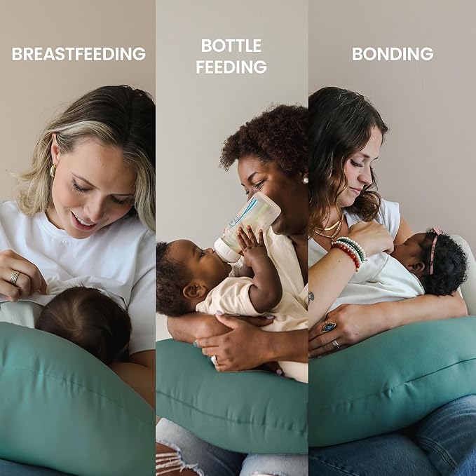 snuggle me Organic Nursing Pillow (New 2025 Design) | Bottle & Breastfeeding Pillow with Organic Cotton Cover & Fiberfill, Machine Washable Feeding Pillow, Newborn Essentials Must Haves (Moss) - v2