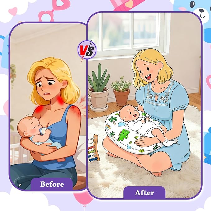 Nursing Pillow for Breastfeeding and Bottle Feeding, Ergonomic Design for Tummy Time & Sitting Support, with Removable & Washable Soft Cover, Hypoallergenic Newborn Baby Pillow for Boys and Girls