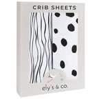 Crib Sheet Set | Toddler Sheet Set 2 Pack 100% Jersey Cotton Black and White Abstract Stripes and Dots