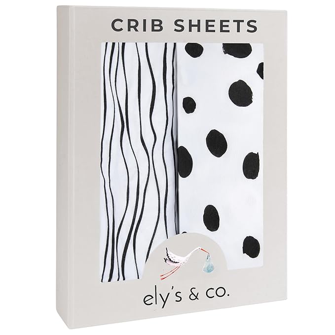 Crib Sheet Set | Toddler Sheet Set 2 Pack 100% Jersey Cotton Black and White Abstract Stripes and Dots