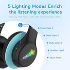 EarFun K4 Kids Bluetooth Headphones, Wireless Headphones with LED Lights, 74/85/94dBA Volume Limited, Built-in Mic, 90H Playtime, Bluetooth 5.4 Over Ear Headphone for iPad/Tablet/School, Dark Black