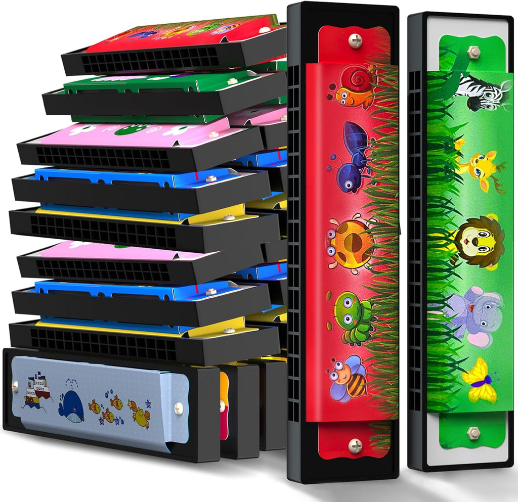 35 Pcs Harmonica for Kids 16 Holes Musical Instrument, Return Gift Cartoon Double Row Harmonica Bulk Toy for 3 Years + Kids Party Favors Goodie Bags Stuffers & Operation Christmas Child Items