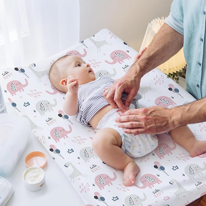 BROLEX Changing Pad Covers for Baby: Boy Girls Ultra Stretchy Soft 2 Pack Elephant Rabbit