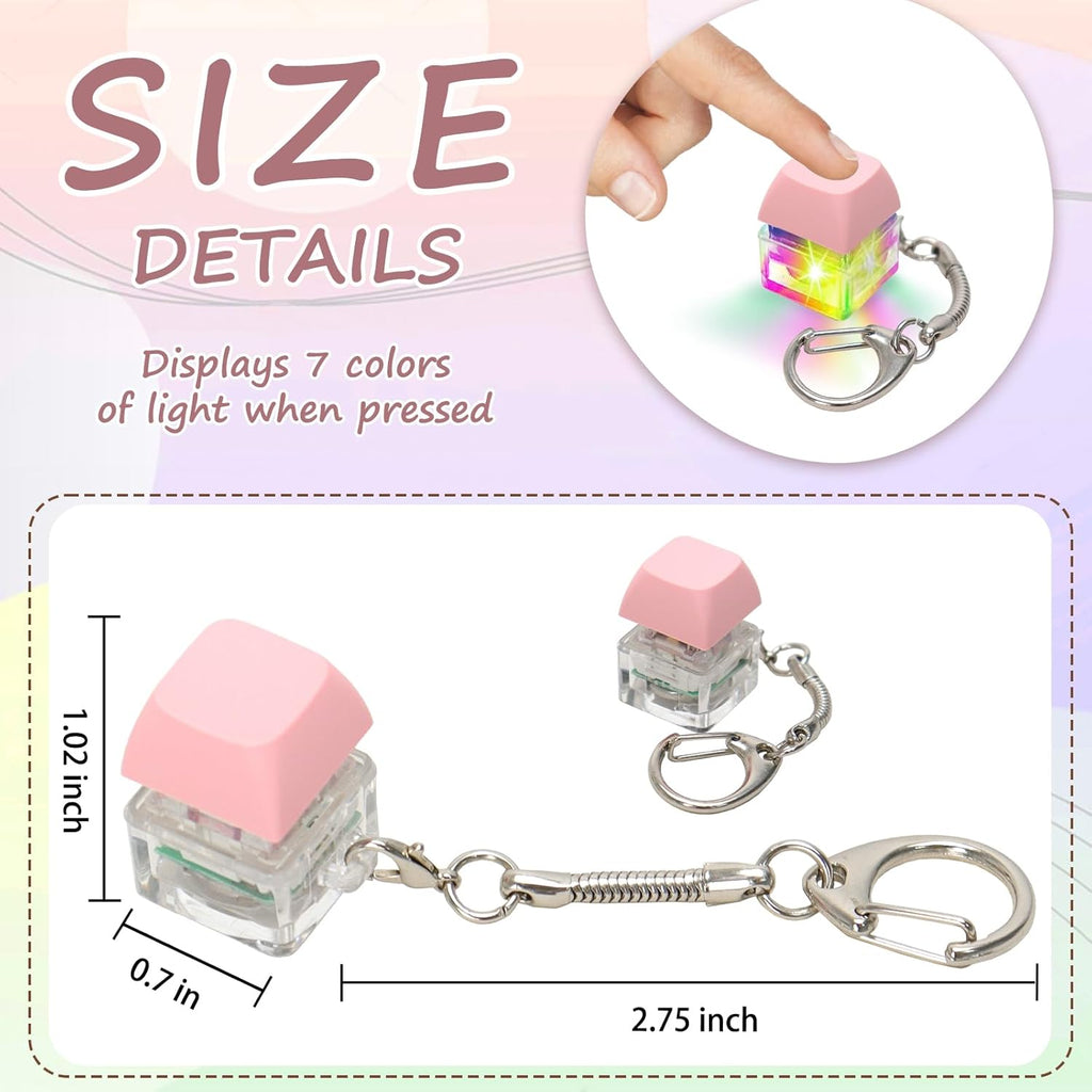 Keyboard Fidget Toys for Adults Keyboard Clicker with LED Light Keychain Fidget Sensory Fun Toys for Anxiety Decompression (Pink, 1P)