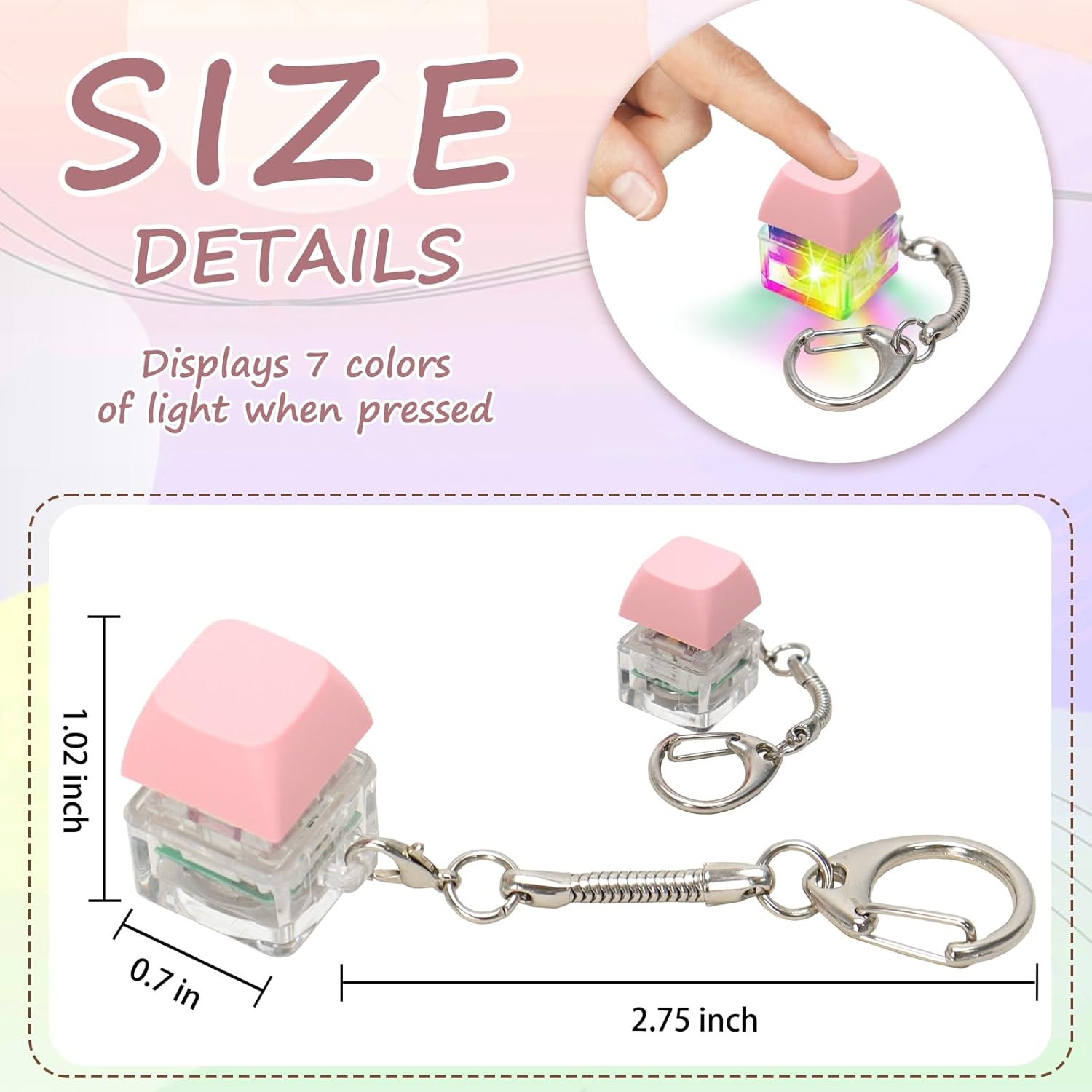 Keyboard Fidget Toys for Adults Keyboard Clicker with LED Light Keychain Fidget Sensory Fun Toys for Anxiety Decompression (Pink, 1P)