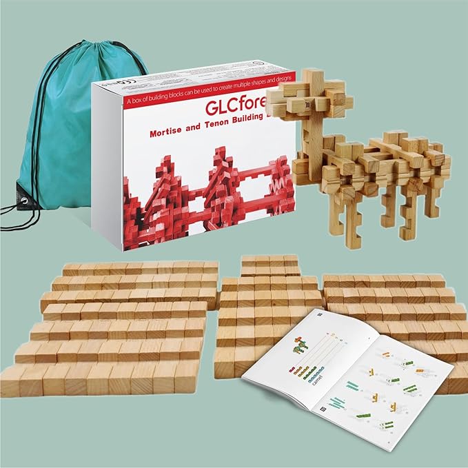 STEM Wooden Building Blocks -Mortise and Tenon Assembled into 15+ Shapes, Educational Toys Gift for Kids and Classroom,DIY Building Toys for Ages 5+ and Adults (20 in 1 Premium Version)