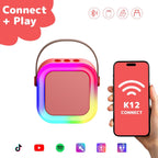 Fede Karaoke Machine for Kids Adults, Mini Karaoke Machine with 2 Wireless Microphones, Portable Bluetooth Speaker with Voice Changing Effects & LED Lights, Best Gifts Toys for Girls and Boys