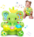 Baby Elephant Musical Stuffed Animals Toy with Light-Up Music & Crinkle Sound Paper,Infant Bilingual Early Learning Education Toys,Tummy Time Toys for 0-3-6-12+ Months Boy Girl, Green