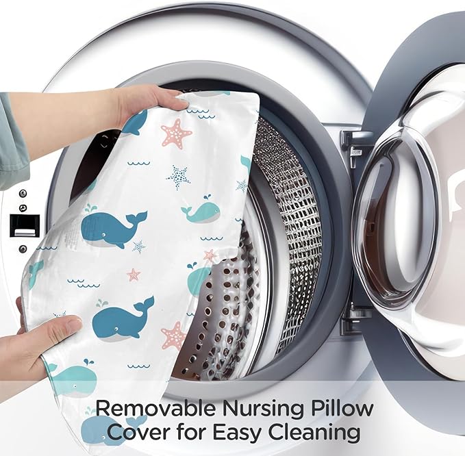 Little Grape Land New Nursing Pillow for Breastfeeding, Larger Breast Feeding Pillow and Positioner with Removable Cover for More Support, Tummy Time and Bottle Feeding Support Pillow, Whale