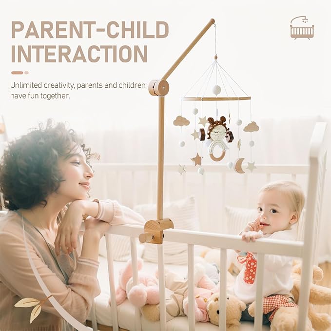 Baby Crib Mobile Arm - Wooden Mobile Arm with Height Adjustable＆360° Rotatable Upgraded Arched Base Nursery Mobile Holder for Crib Mobile Hanger Baby Crib Attachment Nursery Decor