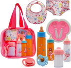 Baby Doll Accessories Magic Bottle Set - 11 Pieces Doll Feeding Pretend Playset with Disappearing Milk & Juice Bottles, Pacifiers Bowl Diaper and Bib Doll Bottle Toys set Gift for Kids Girls Ages 3+