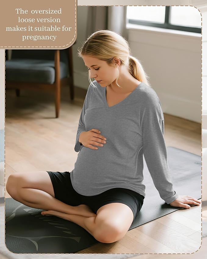 3 Pack Women's Oversize Nursing Shirts for Breastfeeding with Hidden Zippers Loose Fit Long Sleeve Maternity Tops