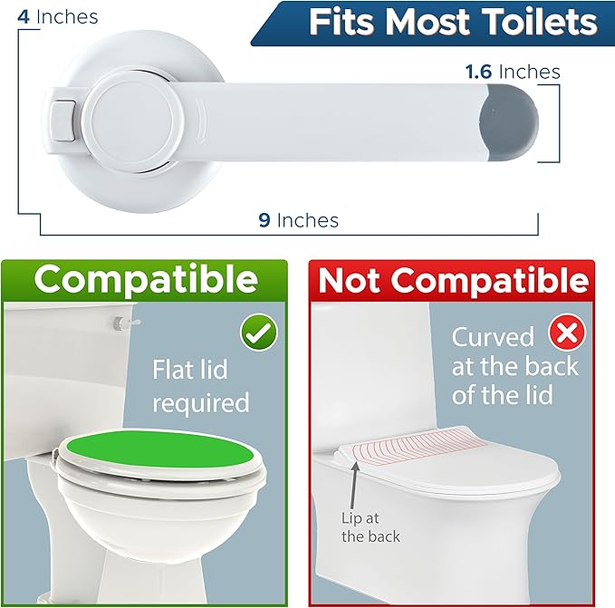 Baby Toilet Lock by Wappa Baby - 9"L x 4"W - Ideal Baby Proof Toilet Lid Lock - No Tools Needed Easy Installation with 3M Adhesive - Top Safety Toilet Seat Lock - Fits Most Toilets - White (1 Pack)