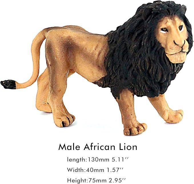 FUNSHOWCASE African Jungle Animals Lion with Dark Manes Toy Figure Realistic Plastic Figurine Height 3.1-inch