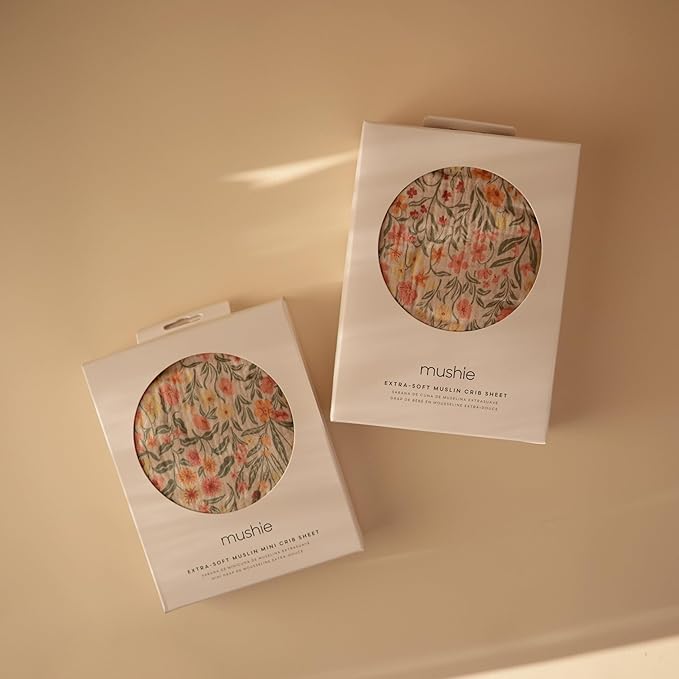mushie Extra Soft Muslin Fitted MINI Crib Sheet | 24"x 38" (Pastel Blooms)