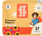 Hello Bello Diapers, Size 6 (35 lbs) Flower Child, 17 Count of Premium Disposable Baby Diapers, Hypoallergenic with Soft, Cloth-Like Feel