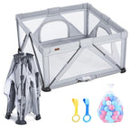Baby Playpen Foldable, Playard for Babies and Toddlers, Portable Playpen Activity Center with 50 Balls+2 Handles for Travel, Indoor & Outdoor Play Pen with Mesh 50''x50''