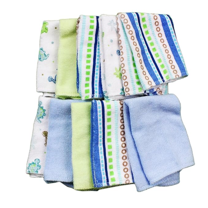 Spasilk 10 Pack Soft Terry Bath Washcloths – Newborn Boy or Girl, Blue Stripes