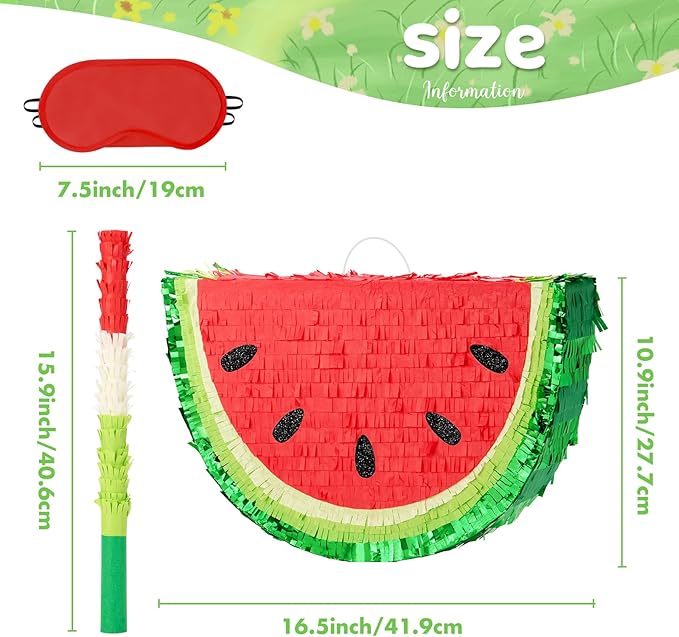 WERNNSAI Watermelon Piñata - Fruit Theme Summer Birthday Party Decorations Kids Fruit Pinata with Blindfold and Bat for Summer Tropical Party Supplies Fiestas Carnival Game
