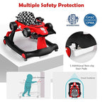 HONEY JOY 4-in-1 Baby Walker, Activity Push Walker w/3 Adjustable Heights, Smooth Wheels w/Adjustable Speed, Padded Seat, Music & Light, Foldable Car Walker for Baby Boys Girls Age 6 Months+ (Red)