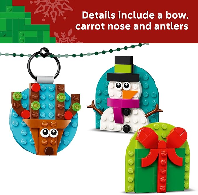 LEGO Christmas Ornament Selection Building Toys - Holiday Crafts for Family, Kids, Boys & Girls, Ages 6+ - Hanging Christmas Decorations for Tree - 40744