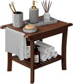 Teak Shower Bench with Shelf & Handle, 20 Inch Shower Stool for Standard Tubs & Showers, Non-Slip Waterproof Seat, Spa & Bathroom Storage Stool