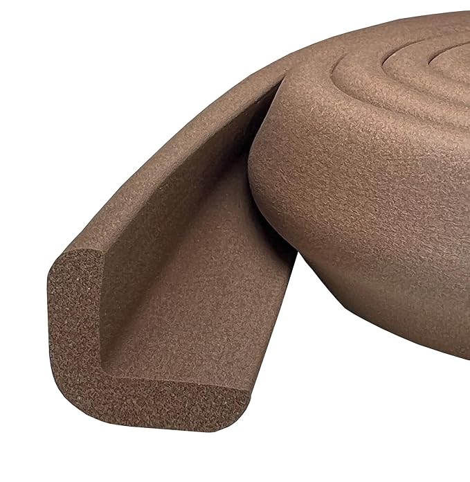 KidKusion Baby Proof Edge Cushion Protector | Made in USA | Foam Rubber Furniture and Fireplace Edge Guard Bumper | Brown | 12 Ft | Tape Included