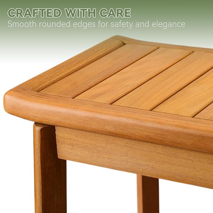 Teak Shower Bench-Solid Teak Wood Shower Chair with Storage Shelf, Stable Non-Slip Bathroom Stool for Elderly & Recovery, Heavy Duty Shower Seat for Inside Shower & Tub Safety 14 inch