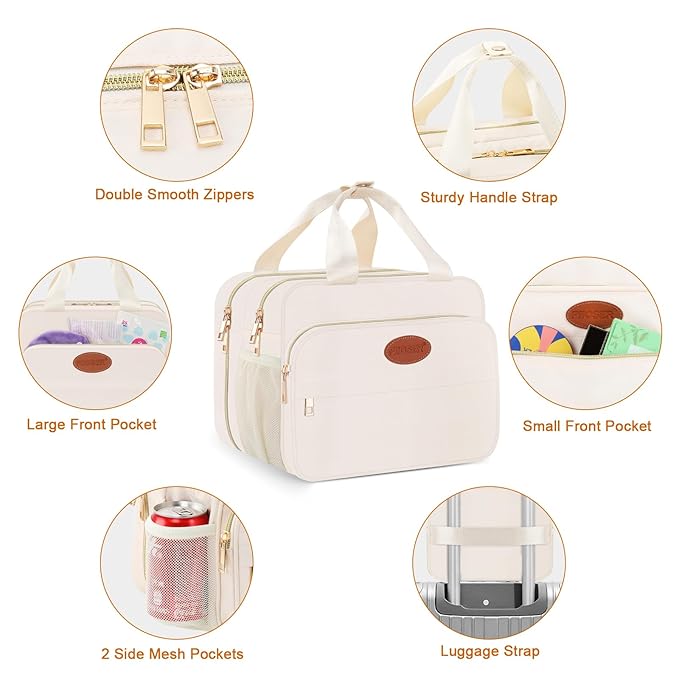 PIIOSER Insulated Baby Bottle Bag with Ice Pack, Breastmilk Cooler Compatible with Wearable Breast Pumps & Accessories - Breastfeeding On The Go for Nursing & Working Moms, Cream