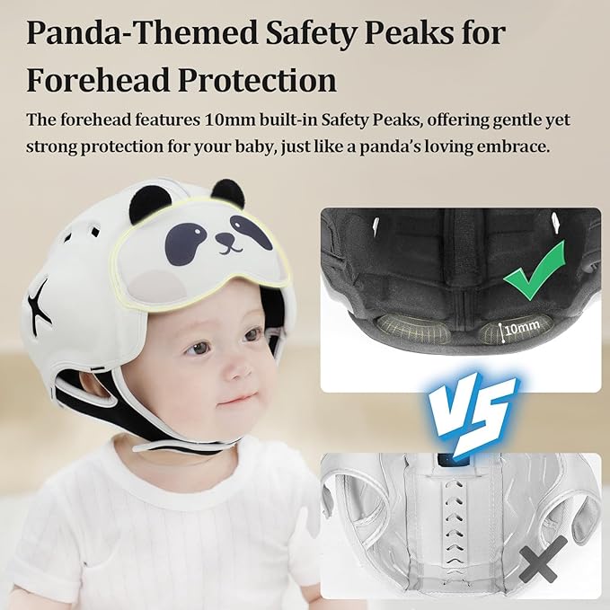 Baby Head Protector Helmet for Crawling and Walking - No Bumps, Soft Safety Peak, Ultra Light, Adjustable - Suitable for Babies 6-24 Months - Panda
