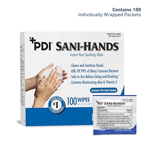 Sani-Hands Hand Sanitizer Wipes 100 Packets Per Box