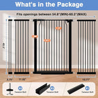 40.5" Extra Tall Baby Gate No Drill, 54.7"-60.2" Extra Wide Dog Pet Gate Indoor Outdoor, Safety Child Toddler Gate, Metal Tension Auto Close No Climb Fence Pet Cat Gate for Stairs, Black