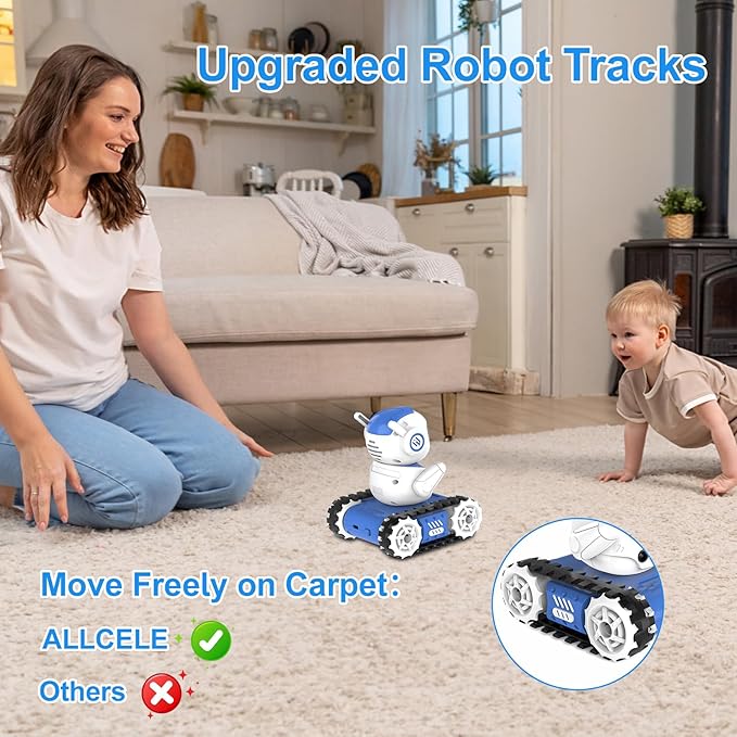 ALLCELE LED RC Robot Toys for Boys and Girls with Walkie Talkie, Programming, Music, Demo and LED Function, Remote Control Robot Toy, Gift for Kids 3-8 Years Old Blue White