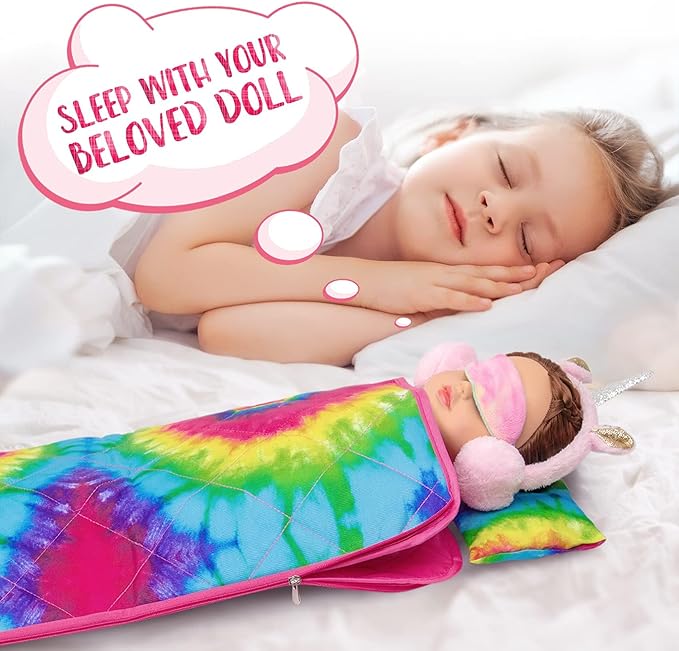 K.T. Fancy 18 Inch Girl Doll Clothes and Accessories Sleeping Bag Set Rainbow Angel of Doll Sleeping Bag, Pajamas, Shoes, Eye Mask, and Doll Pillow Outfits