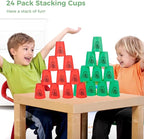 yeesport Sport Stacking Cups, 24pcs Sports Stacking Cups Sport Training Game for Challenge Competition Travel Party Gift for Kids and Adults (Red+Green)