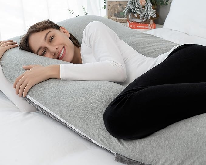 Meiz Pregnancy Pillows Cooling, Pregnancy Pillow U Shaped, Full Body Pillow and Maternity Pillow for Support Neck/Back/Legs with Pregnancy Pillow Cooling Jersey Cover & Velvet Cover, Grey