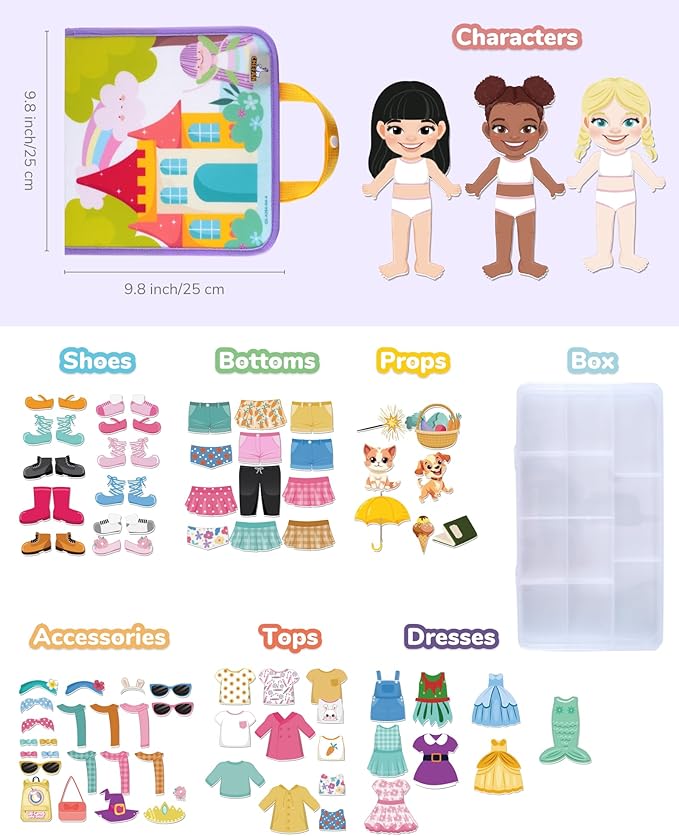 CHEFAN Felt Dress-Up Dolls Set,Pretend Play Dress Up Game with Felt Board, Outfit and Accessory Pieces,Perfect for Little Girls 3+