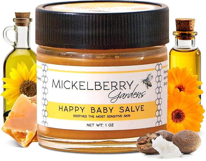 Mickelberry Gardens Herbal Baby Salve – Organic Diaper Rash Cream with Calendula & Beeswax – Natural Soothing Ointment for Sensitive Skin, Eczema & Dryness (1 oz)