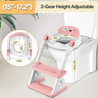 2 In 1 Potty Training Toilet Seat & Toddler Step Stool, Bottom Triangle Stability Toddler Toilet Seat, Adjustable Step & Seat Height Potty Seats (Pink)