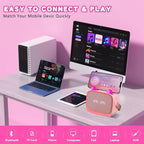 Mgaolo Upgraded Mini Karaoke Machine Toy for Kids, Portable Bluetooth Speaker with 2 Wireless Mics, Emoji & Colorful LED Lights, Home Travel & Party Play Gifts for Boys Girls (Pink)