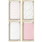 Plushii Crib Sheets for Baby Girls 4 Pack, 28"x 52" Extra Soft Microfiber Crib Sheet Set for Standard Crib & Toddler Mattress Pad, Rainbow & Elephant & Stars & Pink