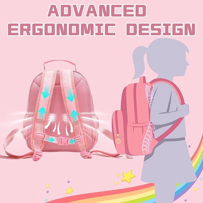 I IHAYNER Kids Glitter Lightweight Backpack for School Travel & Daycare, Toddler Backpack for Girls 3+ Preschool Kindergarten Elementary Kids Backpack-Rainbow Pink C