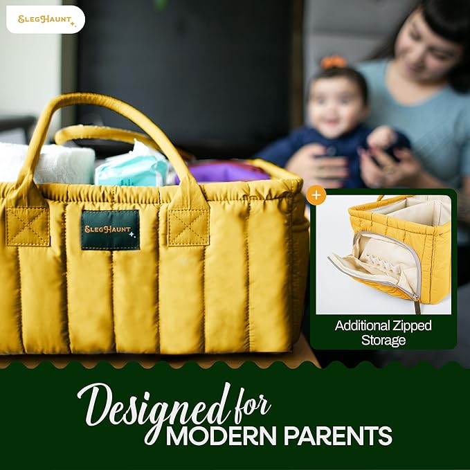 Baby Diaper Caddy Basket Organizer-Sturdy, Breathable & Washable - Stylish Storage, Portable, Car Caddy Organizer, Nursery, Baby Gift Registry Newborn Essentials (Yellow)