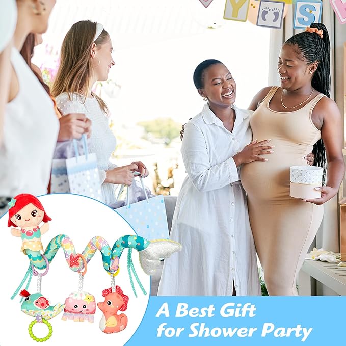Carseat Toys Hanging Car Seat Toys for Babies 0-6 Months Boy Girl, Mermaid Stroller Toy Newborn Infant Sensory Baby Toy 0-6 Months with Music Rattle Teether, Gift for 0 3 6 9 12 Months