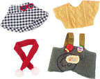 Doll Clothes Set for 17cm Dolls – Plaid Hat, Red Scarf, Yellow T-Shirt & Candy Bib Pants for 15 cm Mini Doll Stylish Outfits Accessories (No Doll & Shoes)