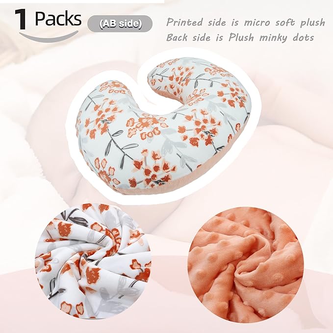 LAT Nursing Pillow for Breastfeeding with Removable Minky Cover,Ergonomic Breast Feeding Pillows for Mom and Baby,Machine Washable(Flowers+Orange)